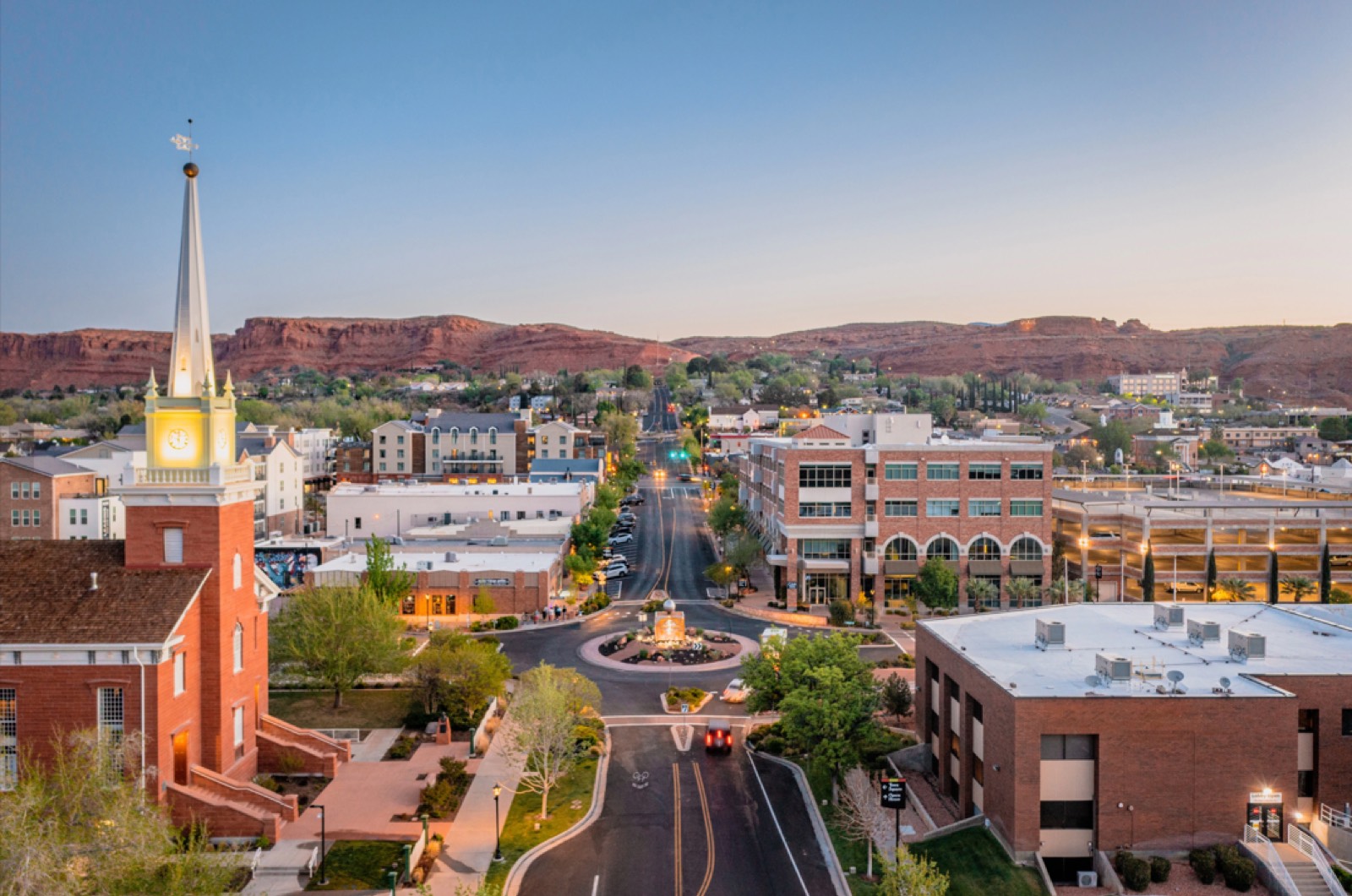 St. George, Utah from above with red rock mesas